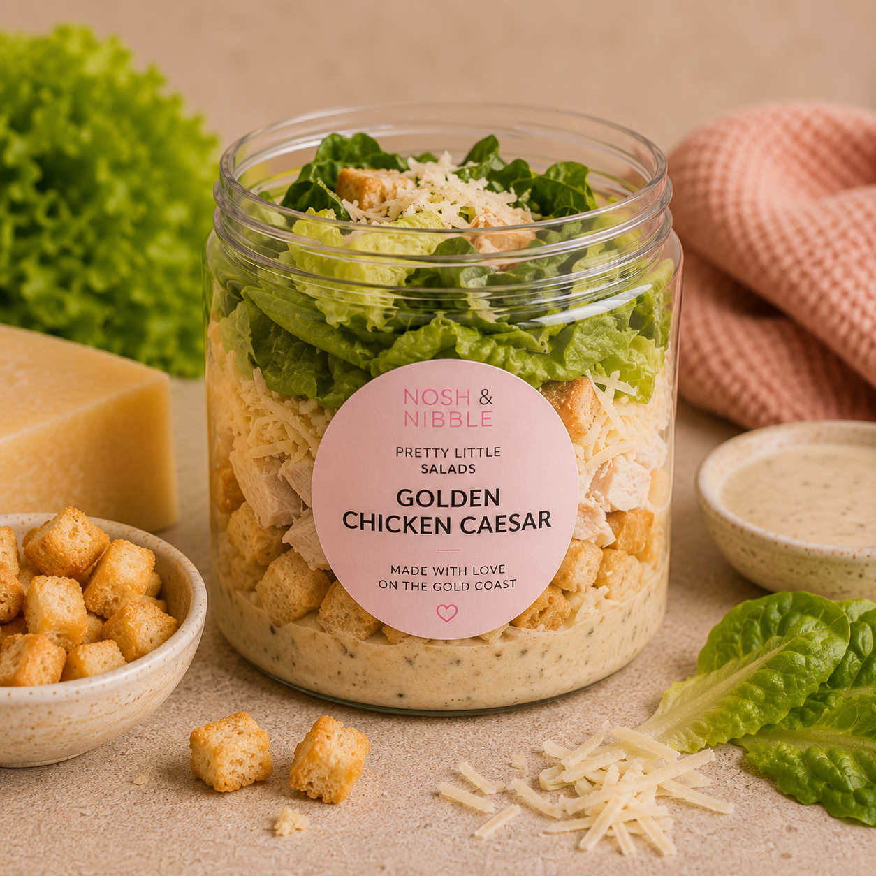 Golden Chicken Caesar Salad Jar
